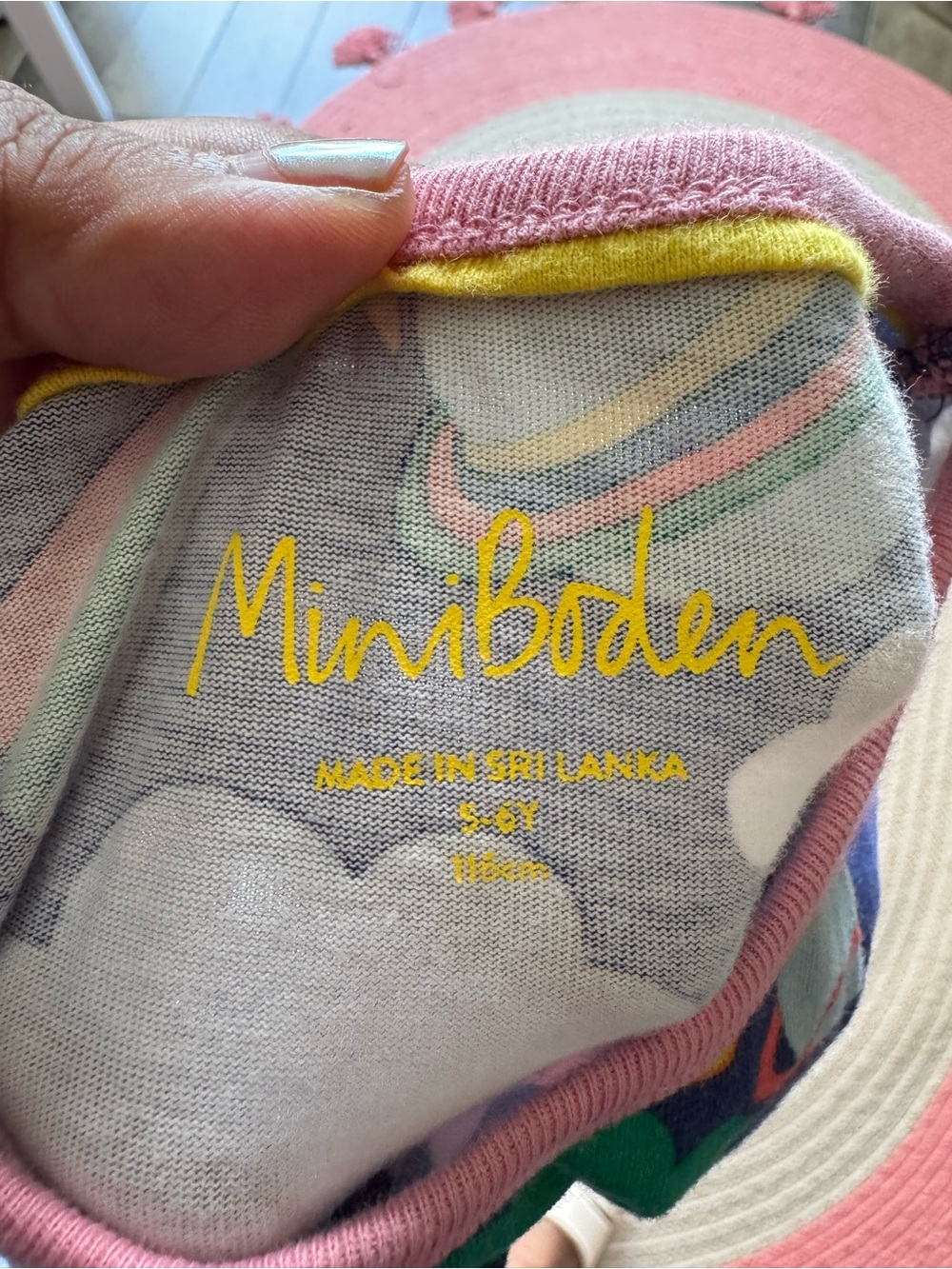 Mini Boden Kids Rainbow Cloud Planets Tunic with Pink Stripe Pockets - Picture 4 of 4